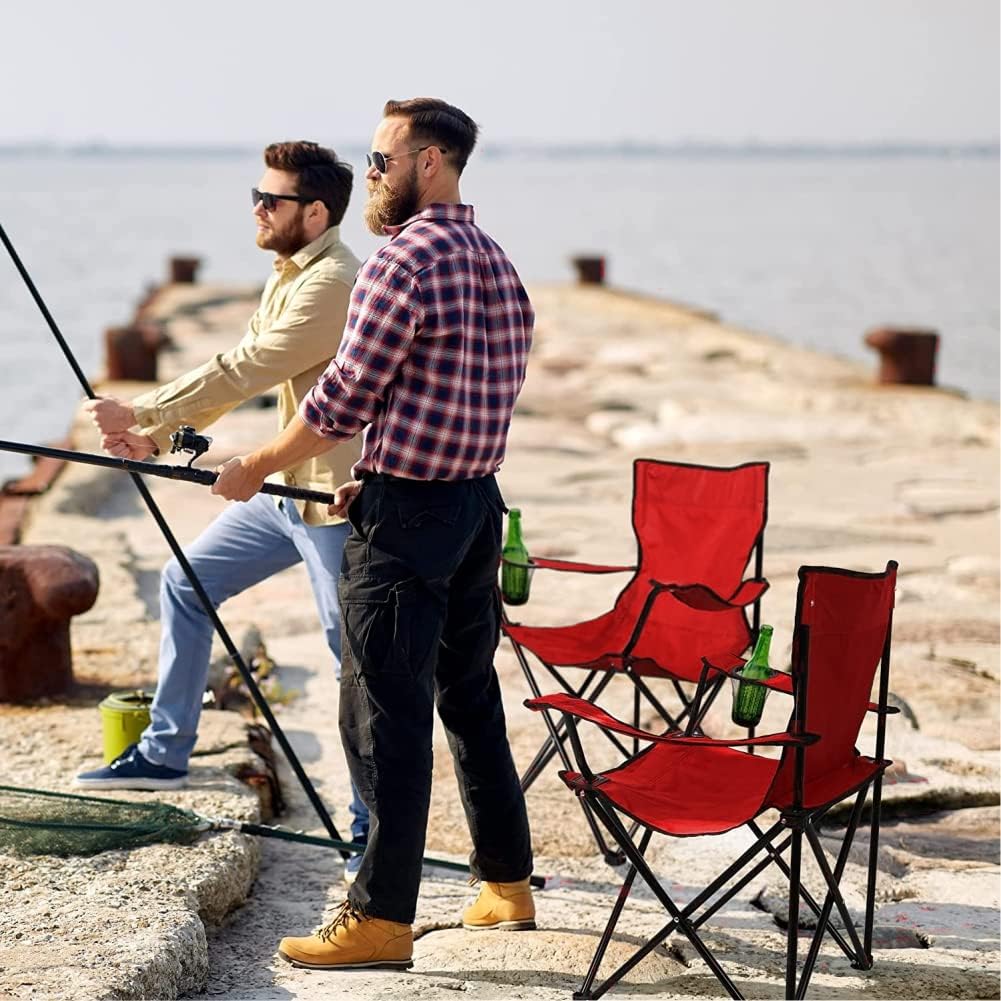 2pz Sedia Campeggio Portatile Pieghevole Telo Oxford Sacca con Maniglia H90cm Rosso - immagine 4